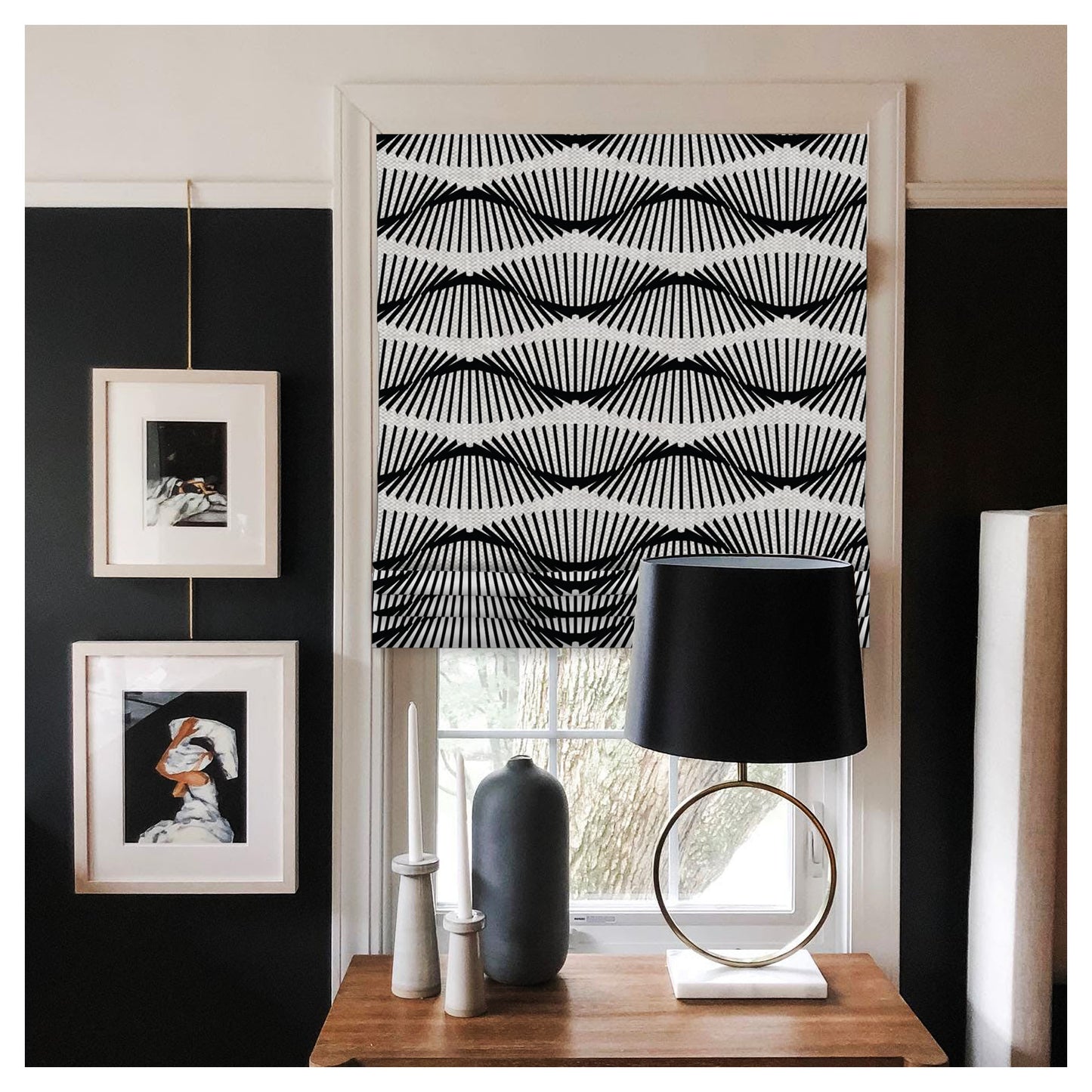 Black and White Retro Pattern Scandinavian Window Roman Shade