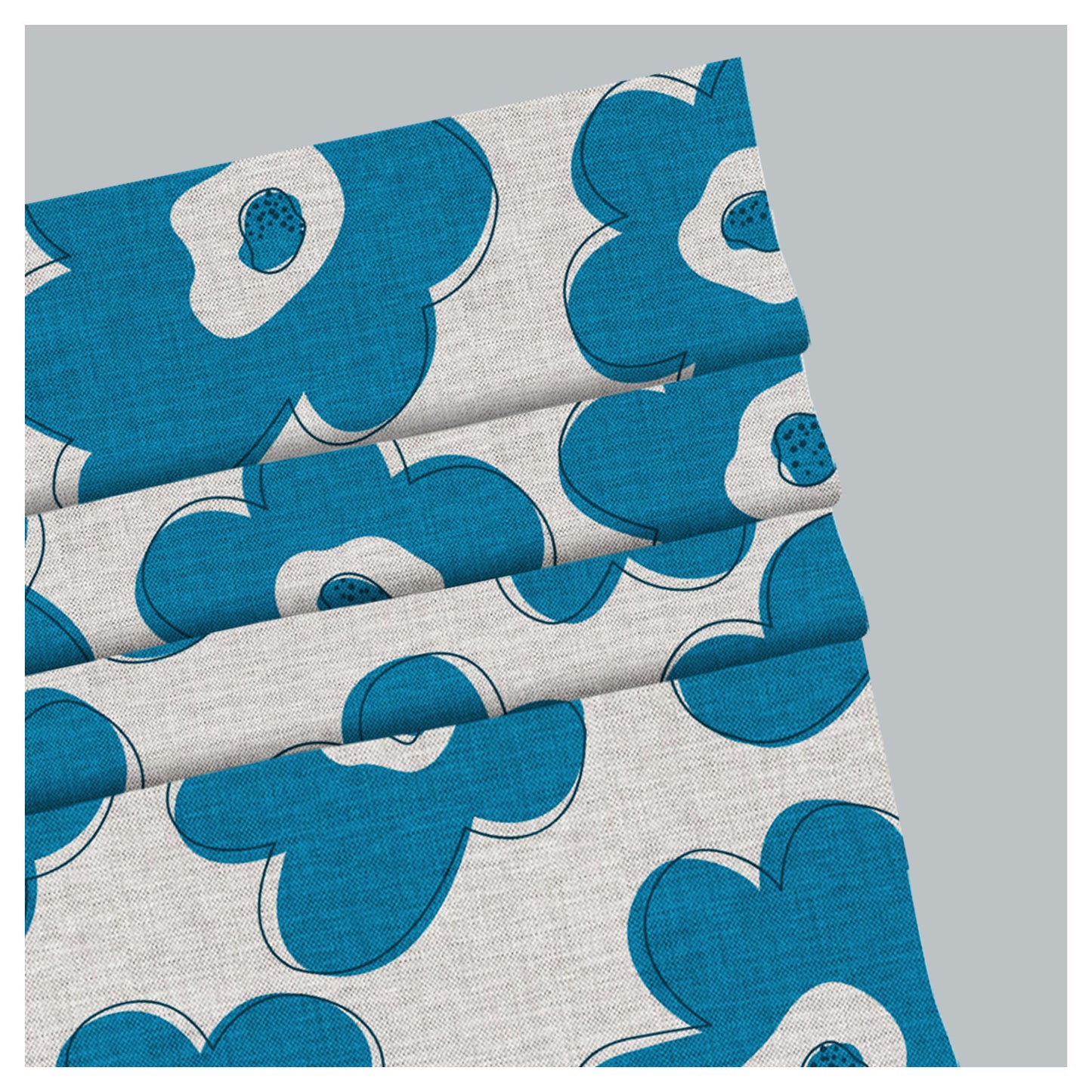Coral Blue Hand Drawn Flora Pattern Print Window Roman Shade