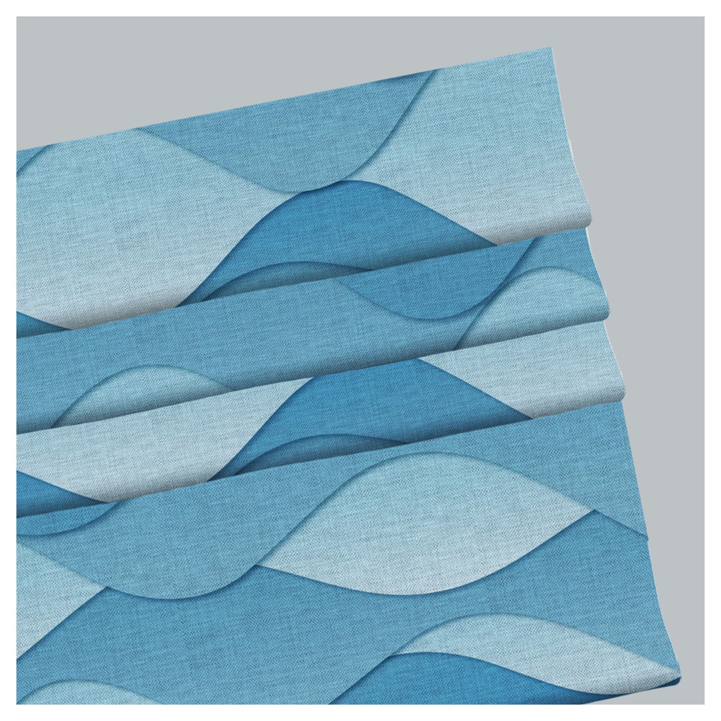 Paper Style Blue Shades Wavy Pattern Print Window Roman Shade