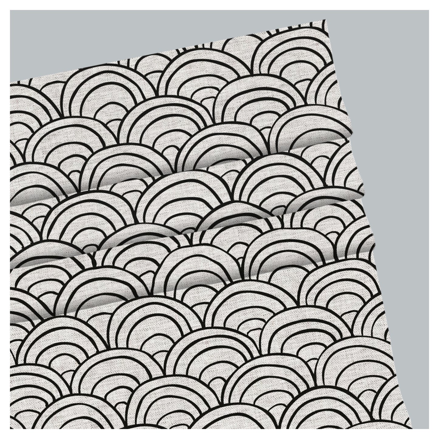 Black and White Japanese Waves Seigaiha Pattern Window Roman Shade