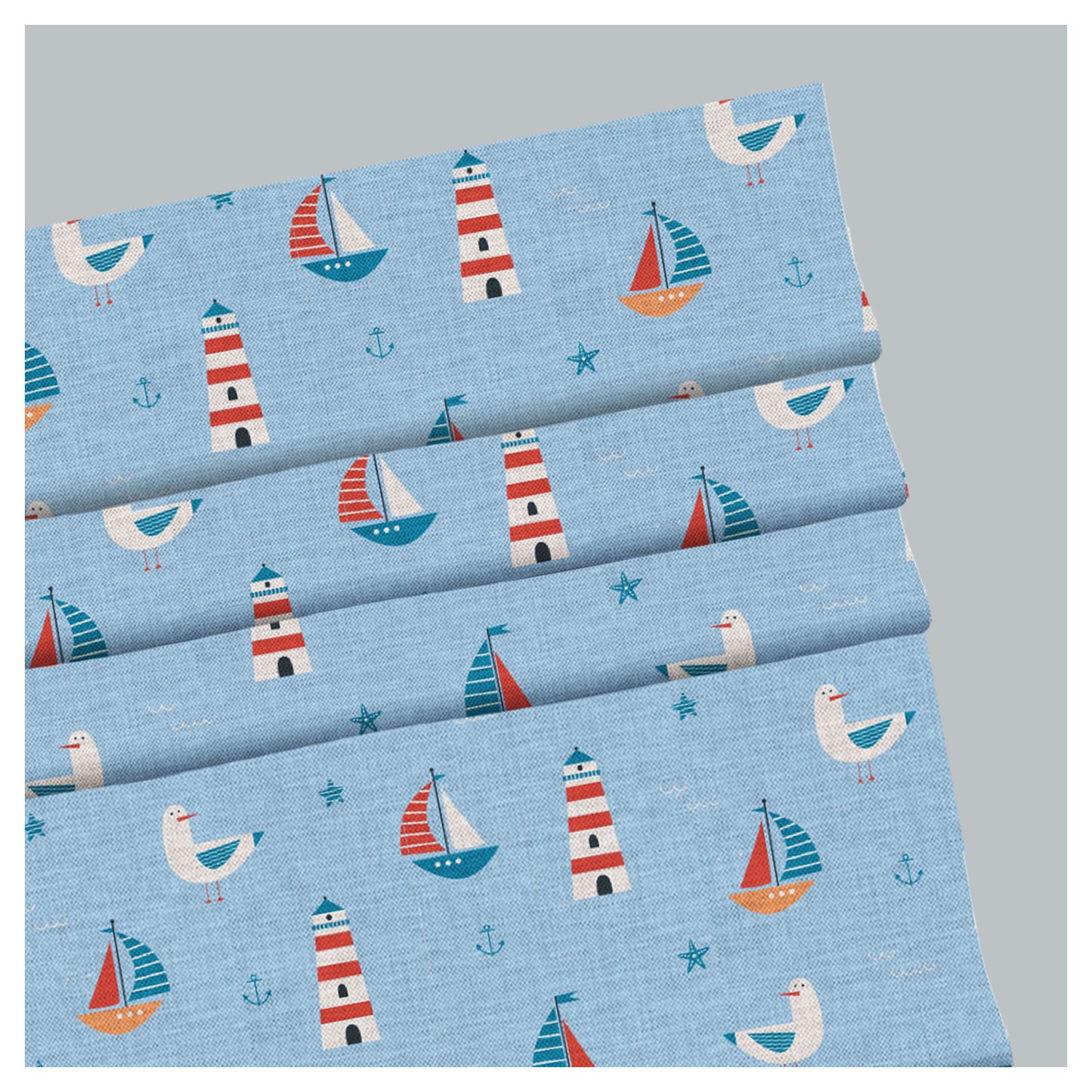 Seagull and Lighthouse Nursery Window Roman Shade