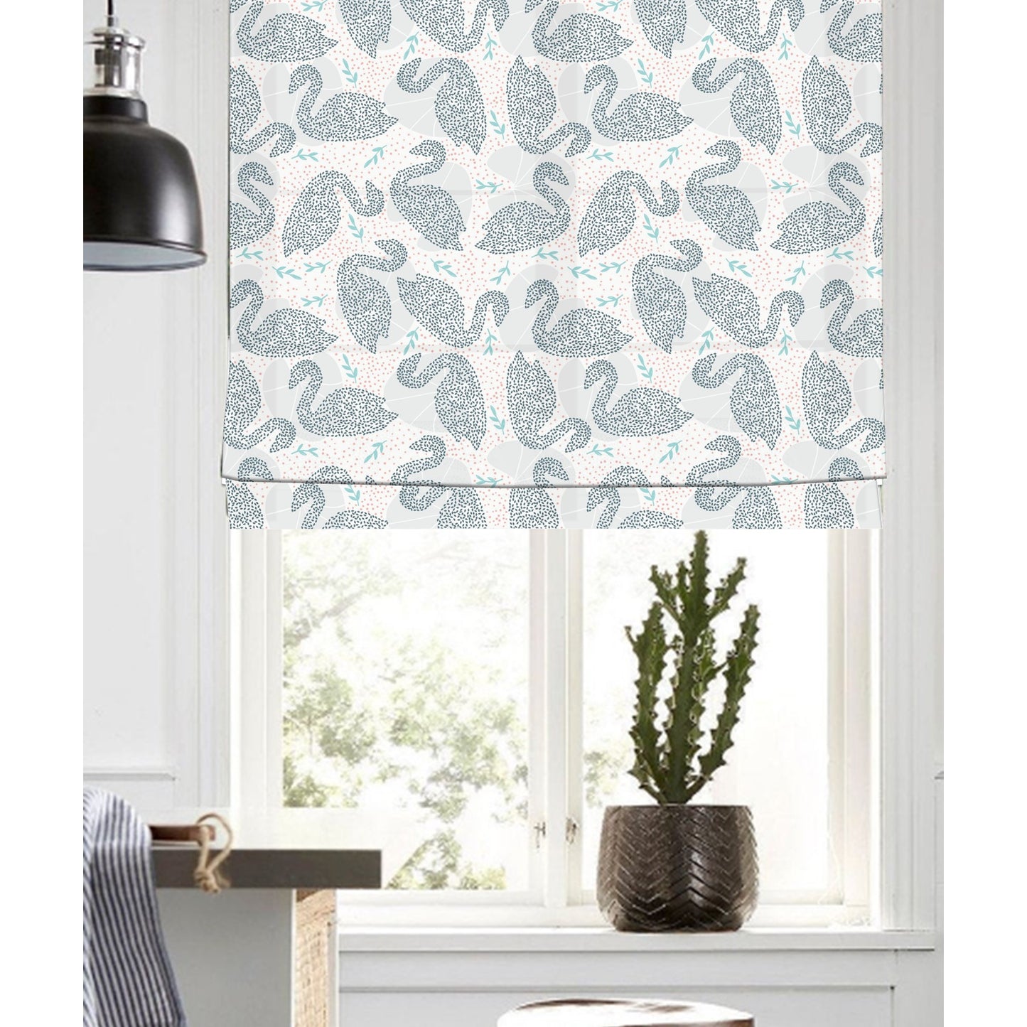 Polka Swans Window Roman Shade
