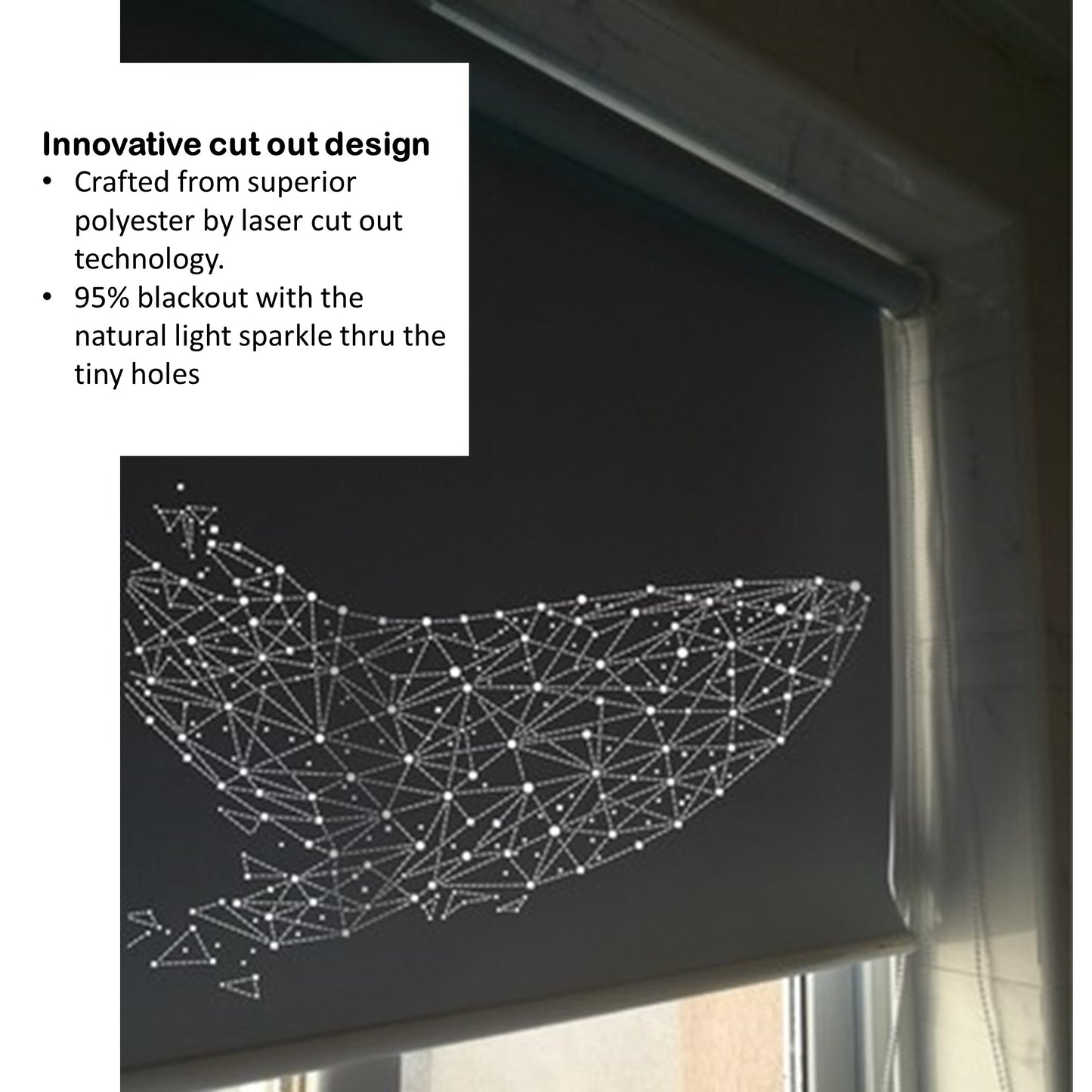 Whale Blackout Die Cut Cutout Sparkle Window Roller Blinds Shades Curtains