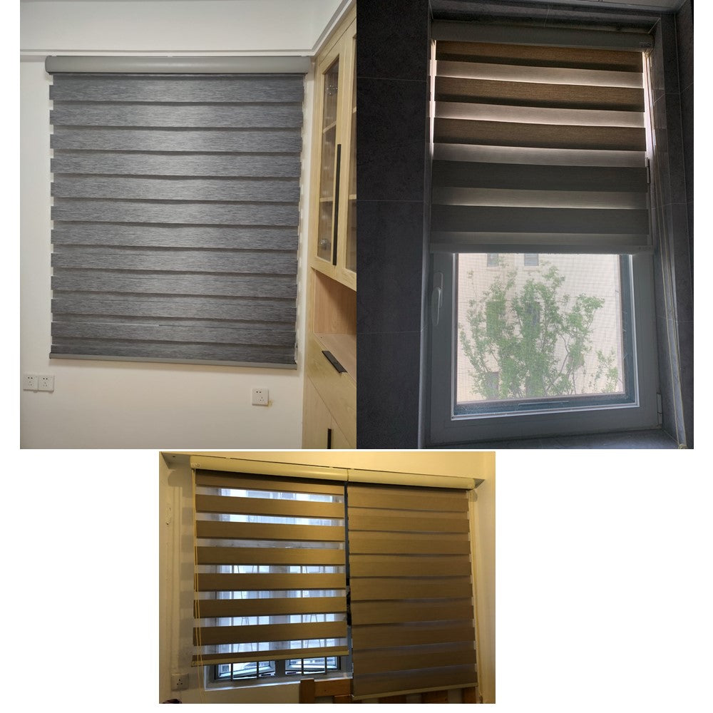 Blackout and Sheer Window Blinds Zebra Roller Shade with Valance