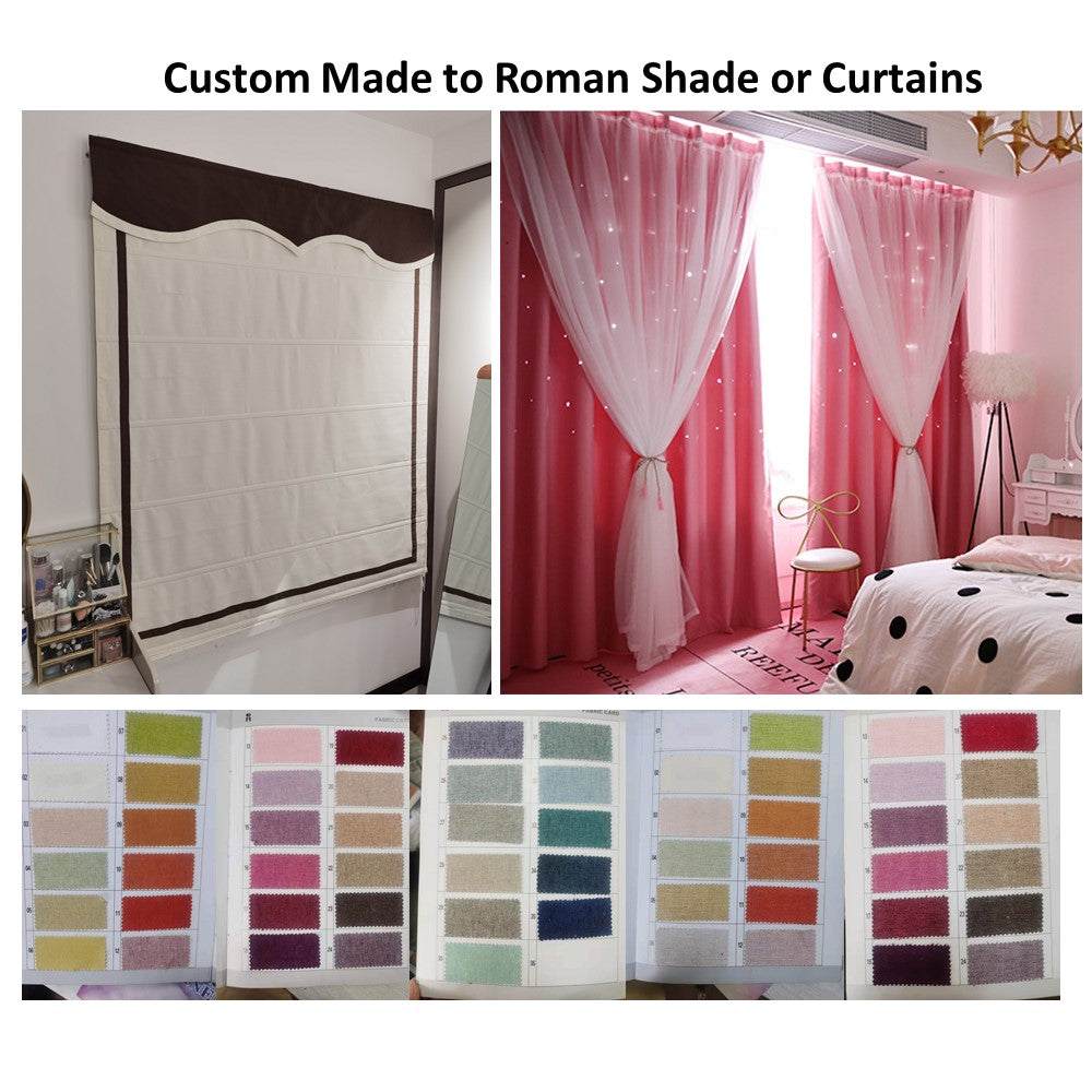 Custom Made Window Roman Shade Curtains Drapery Upholstery Plain Herringbone Cotton Linen Textile Fabric