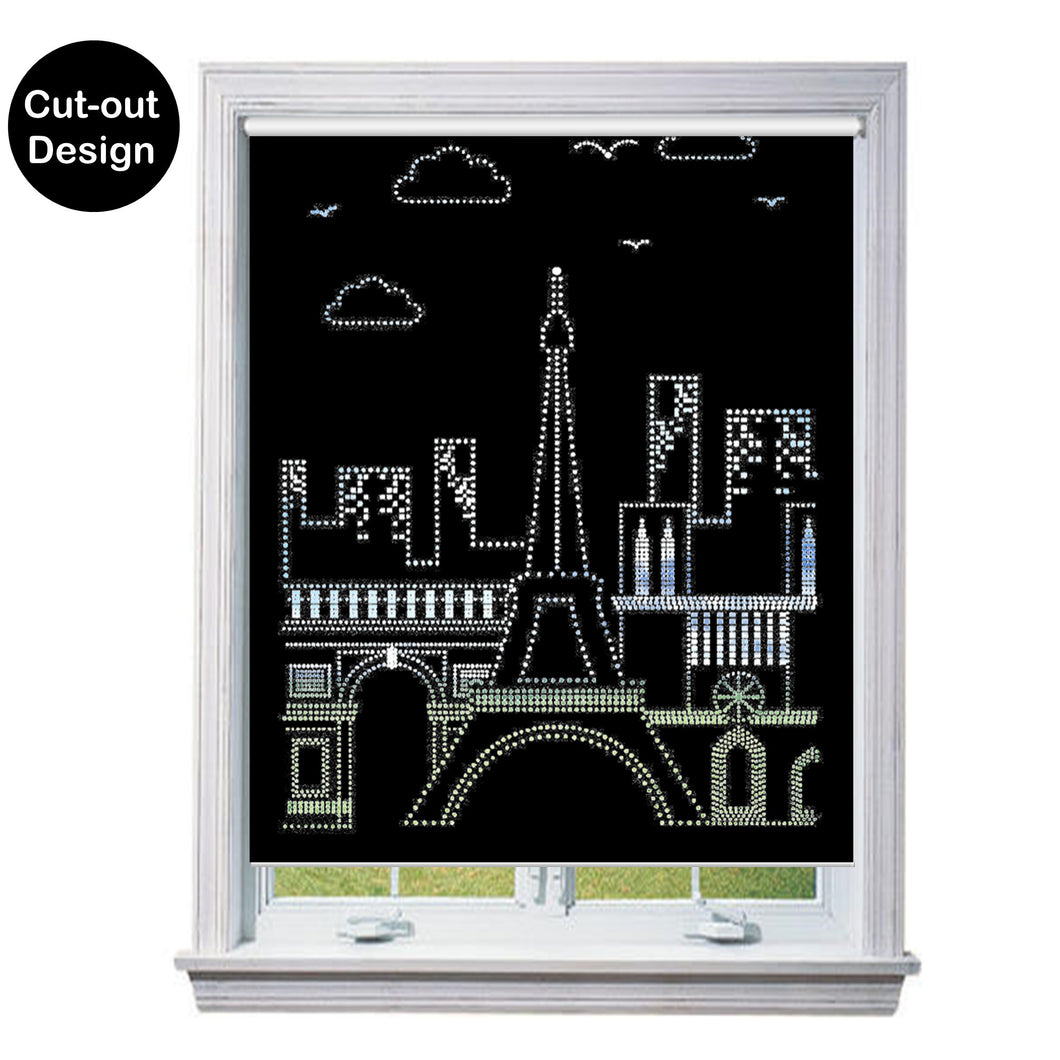 Paris Eiffel Tower Blackout Die Cut Cutout Sparkle Window Roller Blinds Shades Curtains