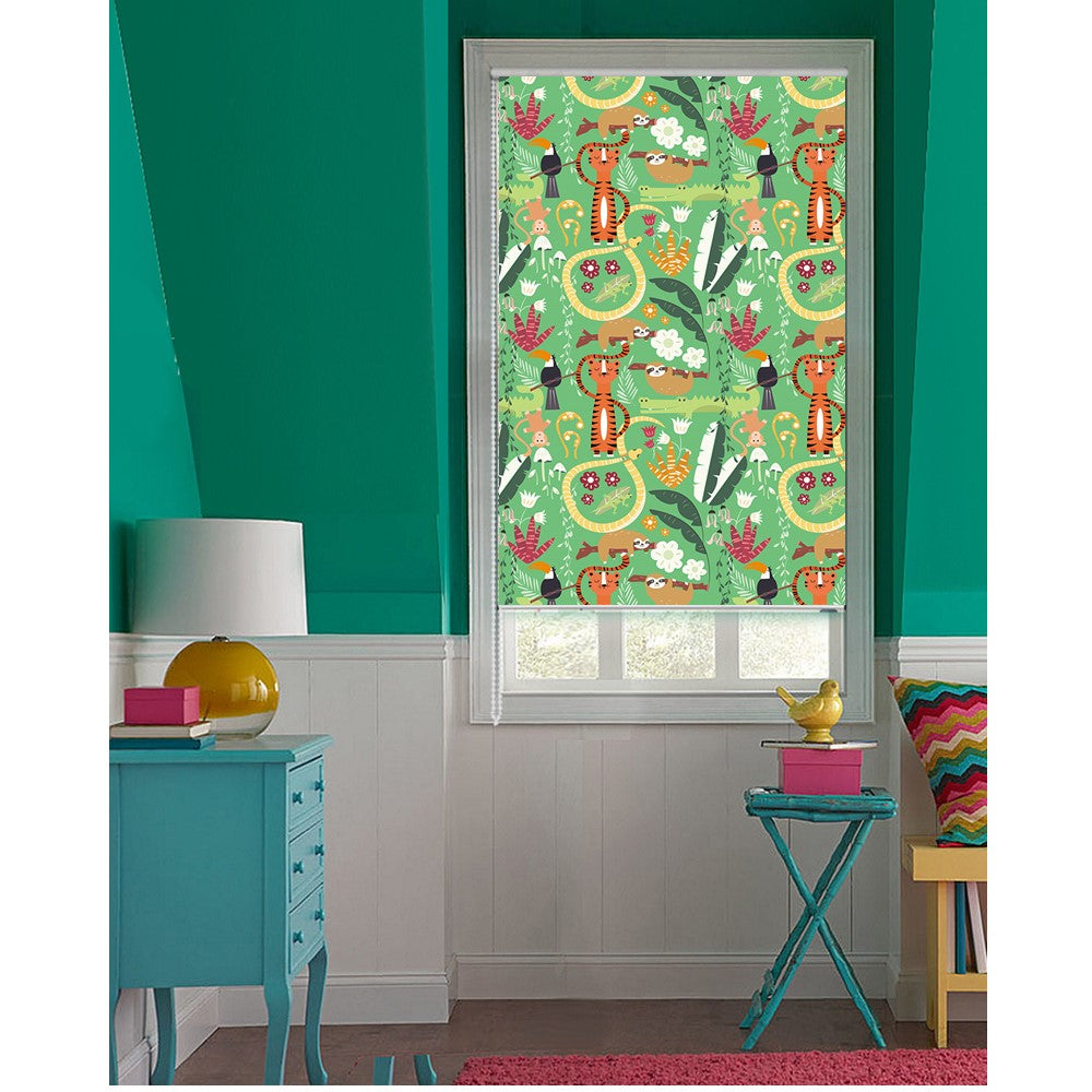 Tropical Jungle Tiger Monkey Animal Friends Window Roller Shade