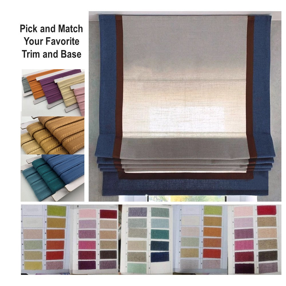 Roman Shade with Decorative Plain Textured Trim