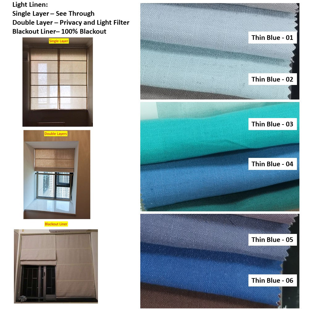Blue Shades Hue Linen Window Window Roman Shade