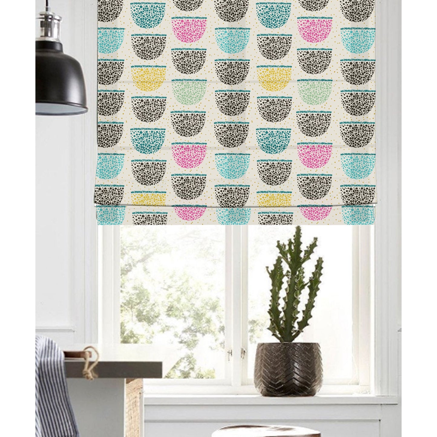 Doodle Geometry Patterns Linen Window Roman Shade