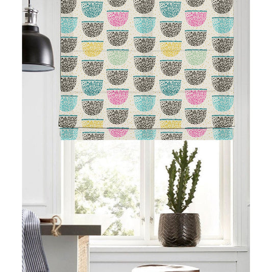 Doodle Geometry Patterns Linen Window Roman Shade