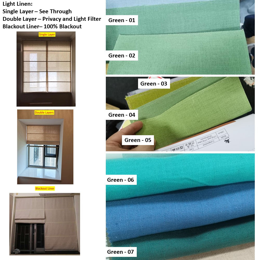 Green Teal Turquoise Blue Hue Palette Linen Window Roman Shade