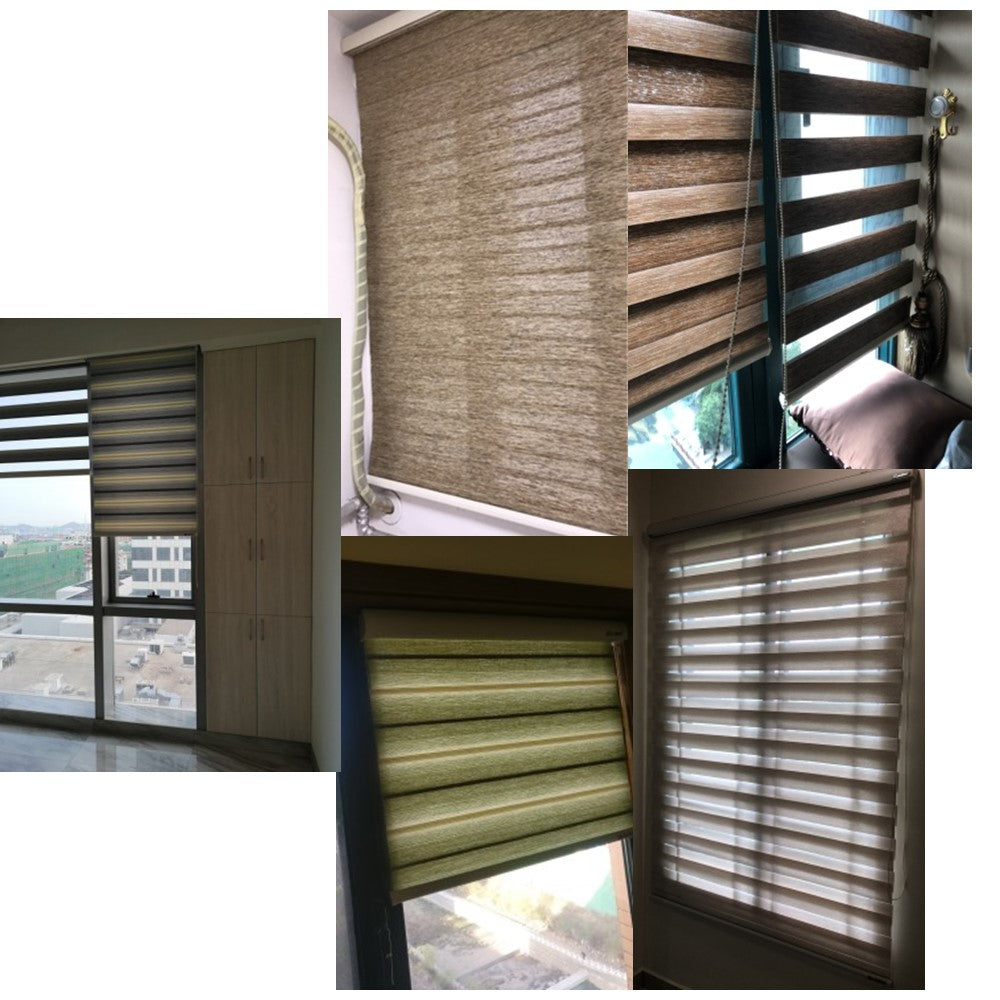 Blackout and Sheer Window Blinds Zebra Roller Shade with Valance