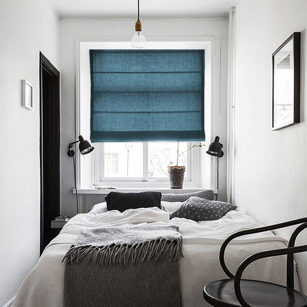 Plain Blue Linen Window Window Roman Shade for Blue Decoration