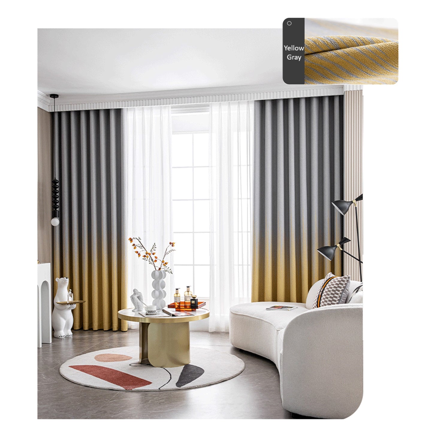 Ombre Wave Premium Linen Window Curtains Drapery
