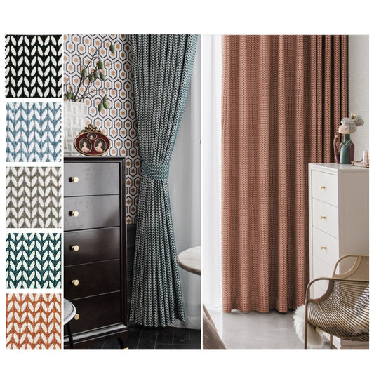 Textured Two Tones Fabric Linen Retro Mid Century Window Curtains Drapes