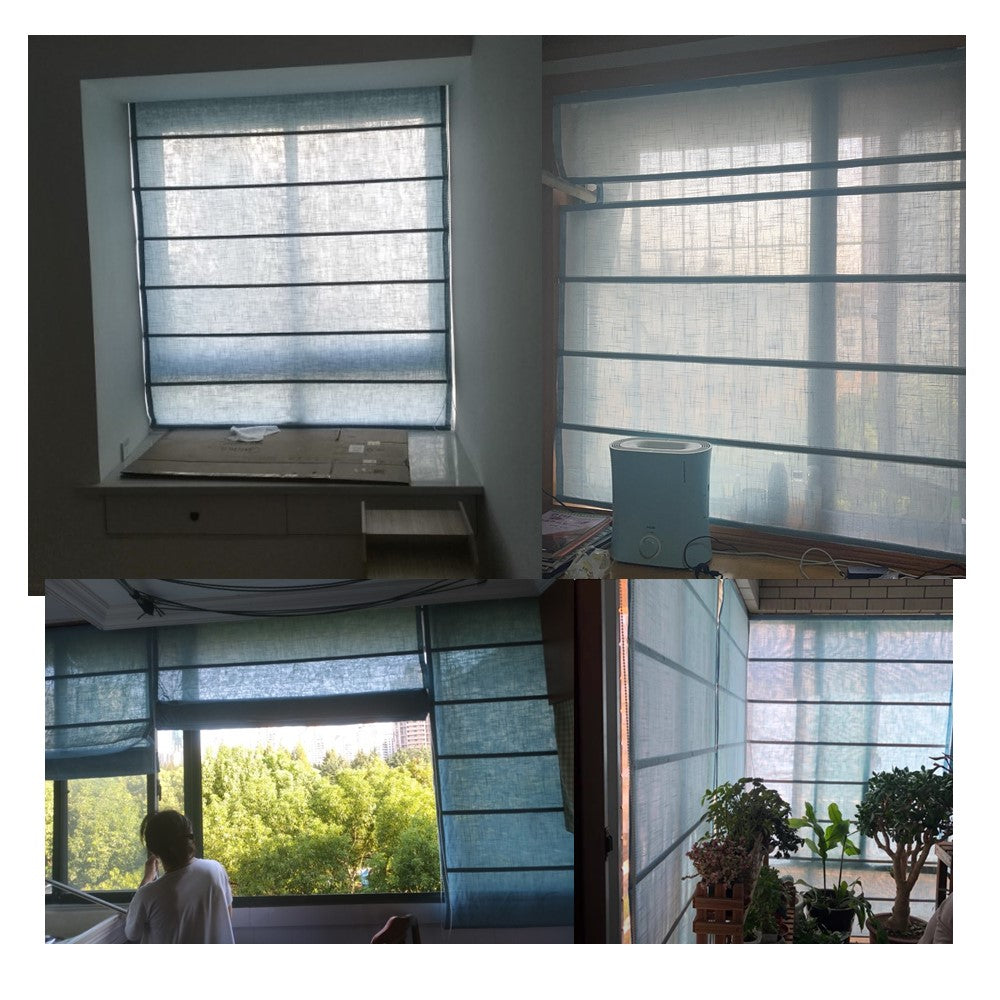 Blue Shades Hue Linen Window Window Roman Shade