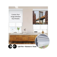 Load image into Gallery viewer, Dual Shades Custom Personalized Image and Blackout or Light Filter Roller Shade
