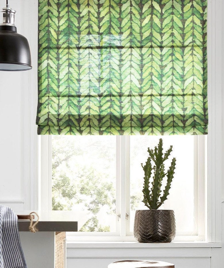 Green Garden Print Fabric Window Roman Shade