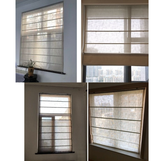 Semi See Through Fabric Jute Gray Linen Zen Window Roman Shade