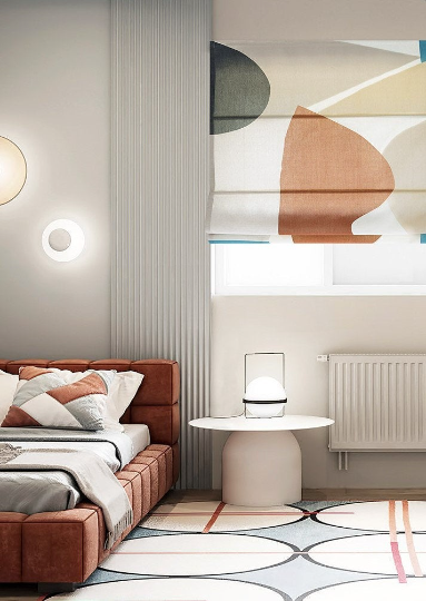 Abstract Contemporary Pastel Color Fabric Window Roman Shade