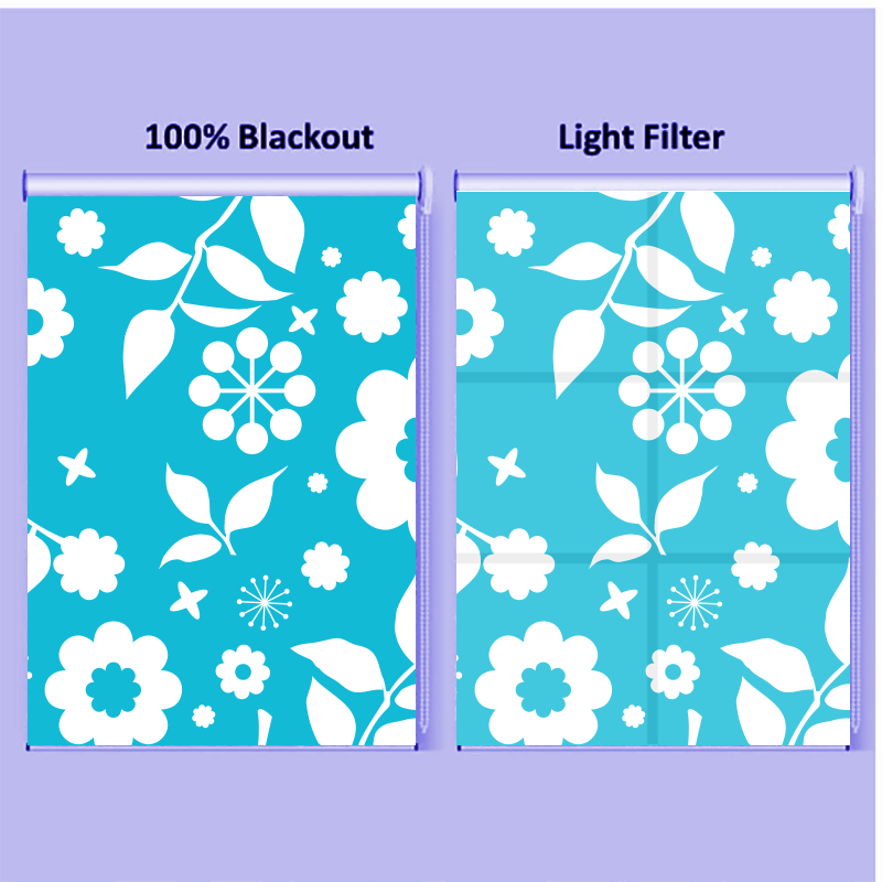 Blue and White Botanical Flower Window Roller Shade