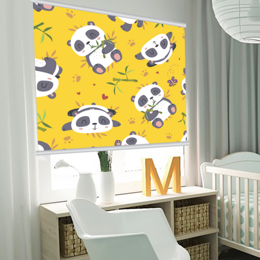 Panda Yellow Kid Nursery Room Window Roller Shade