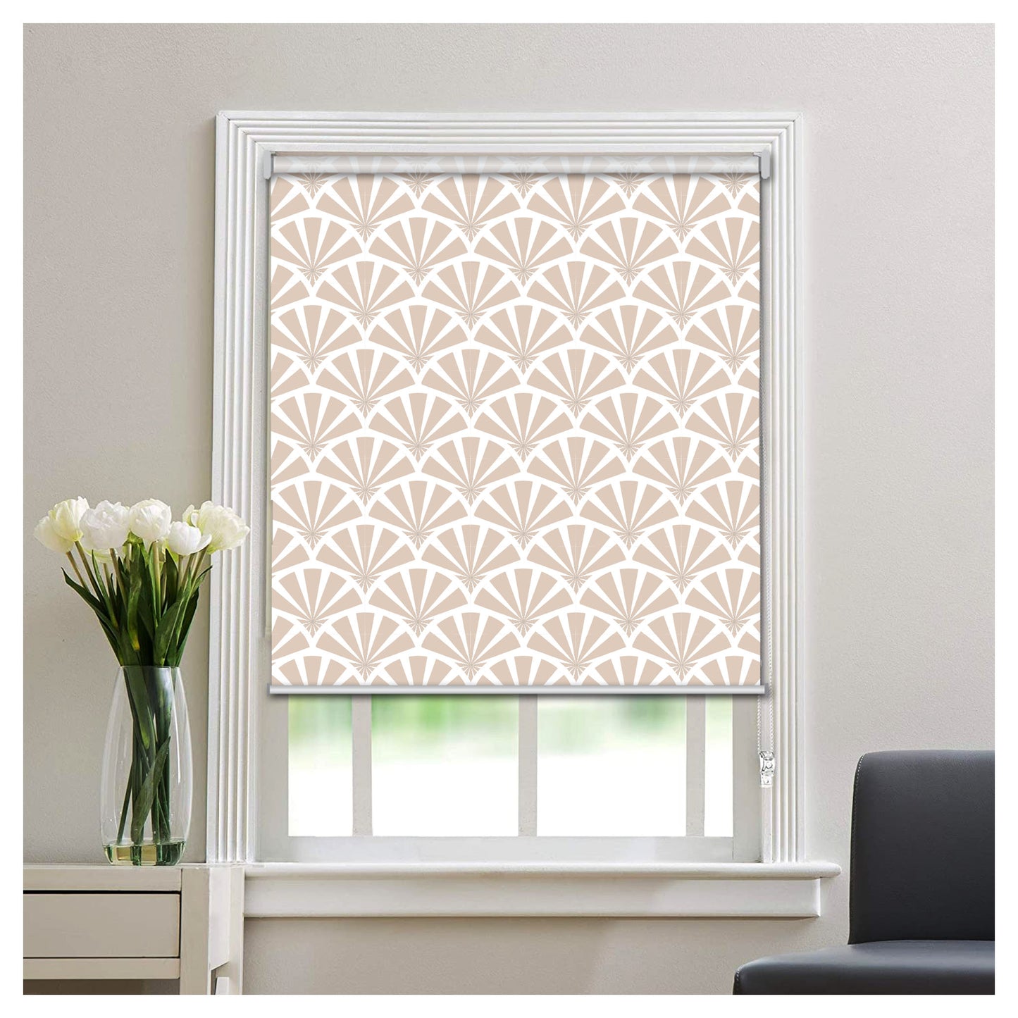 Contemporary Japanese Harisen Hand Fan Print Window Roller Shade