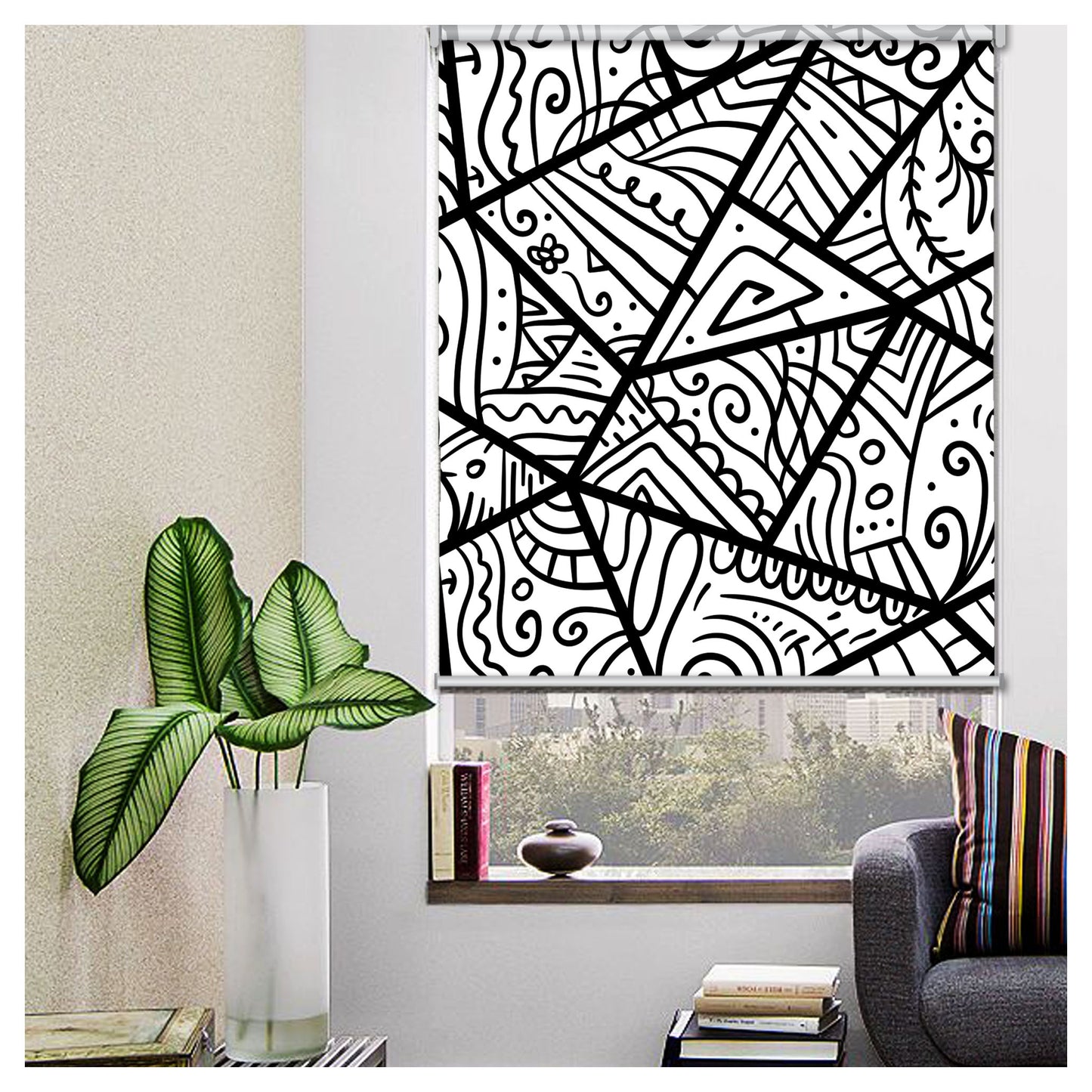 Black and White Geometries Print Window Roller Shade