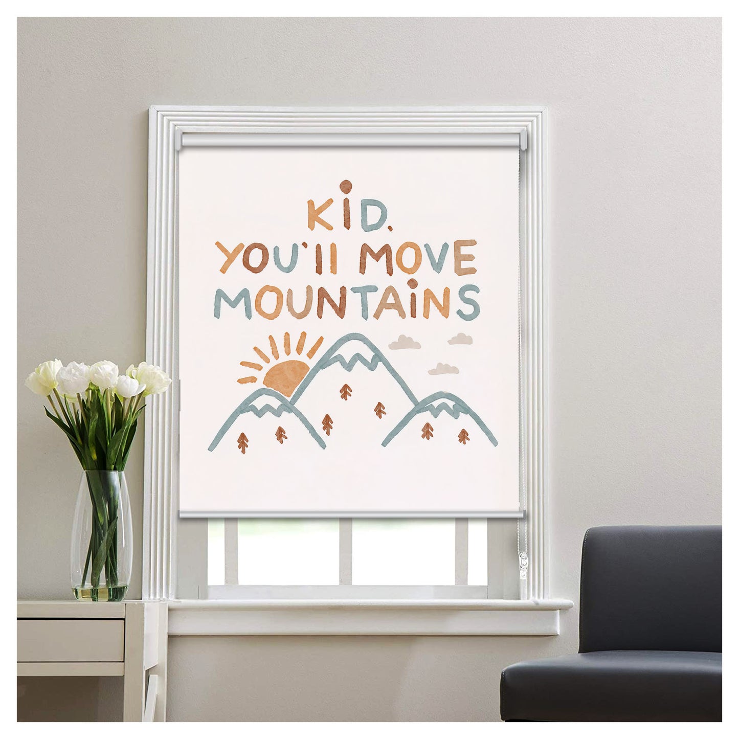 "KID, YOU'LL MOVE MOUNTAINS" Boho Window Roller Shade