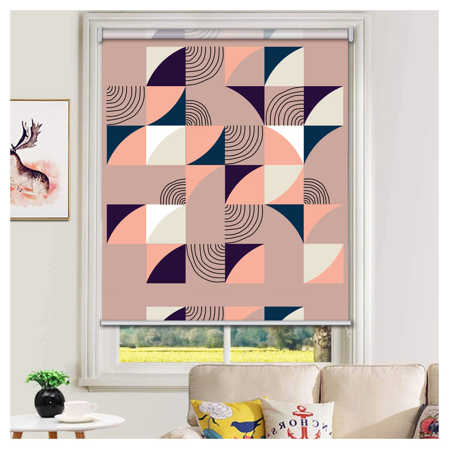 Boho Contemporary Geometric Nordic Art Print Window Roller Shade
