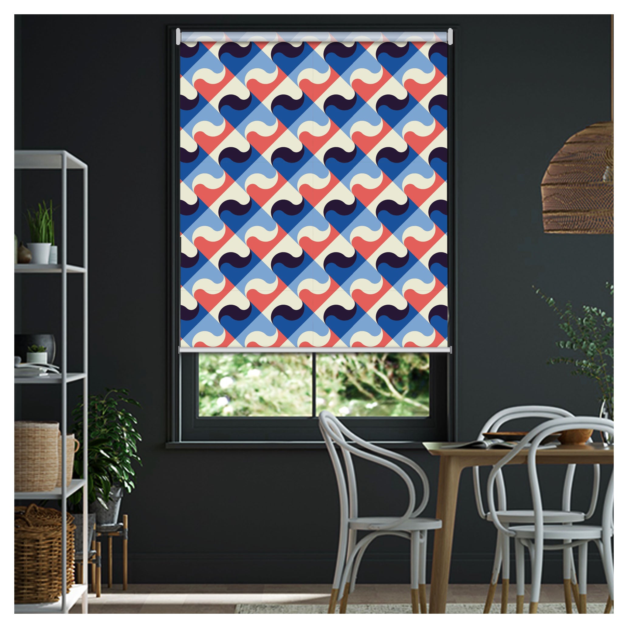 Mid Century Vintage Old School Geometric Print Window Roller Shade ...