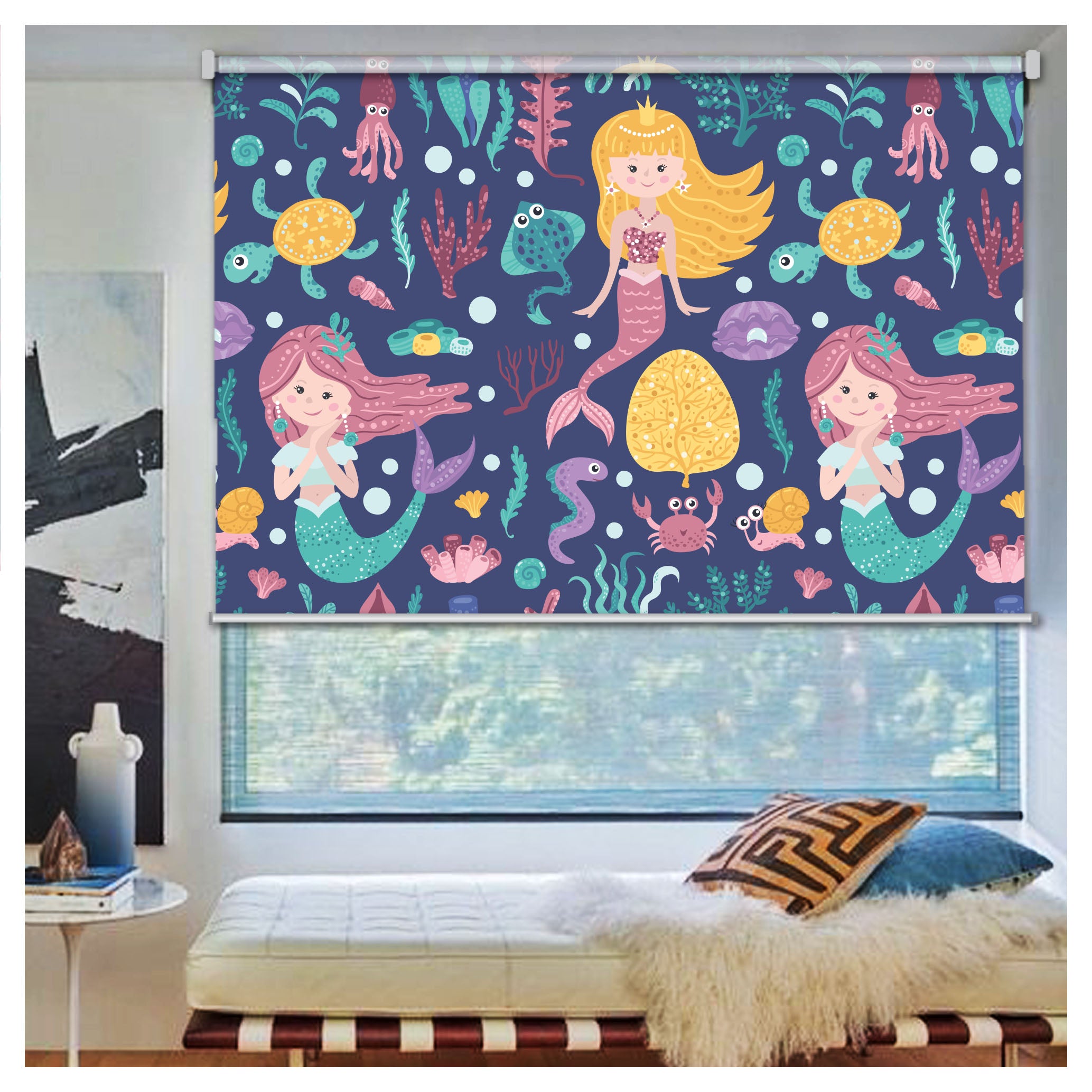 Seaworld Window Mermaid in Seaworld Window Roller Shade – Art Shades
