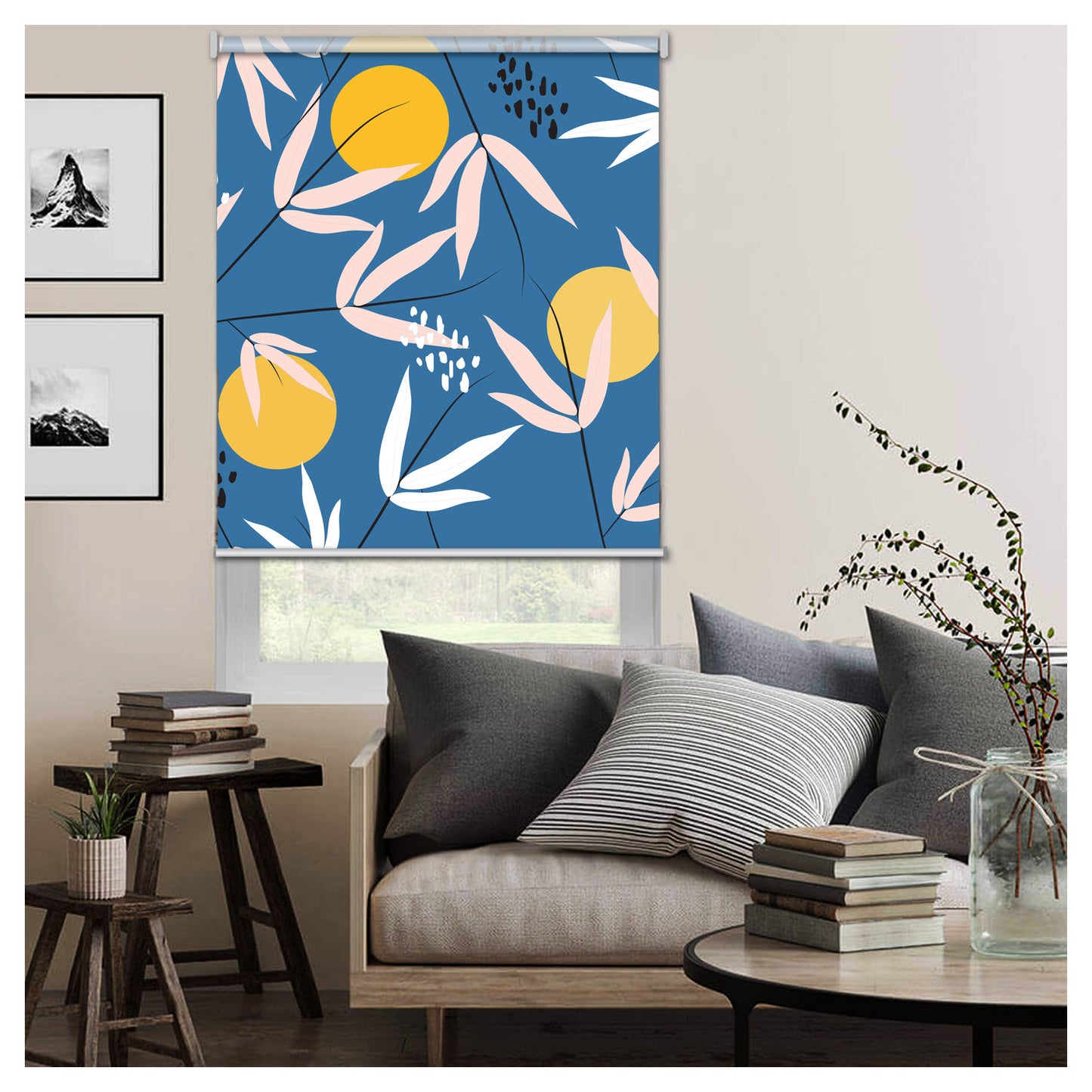 Night Moon Japanese Garden Blue Window Roller Shade