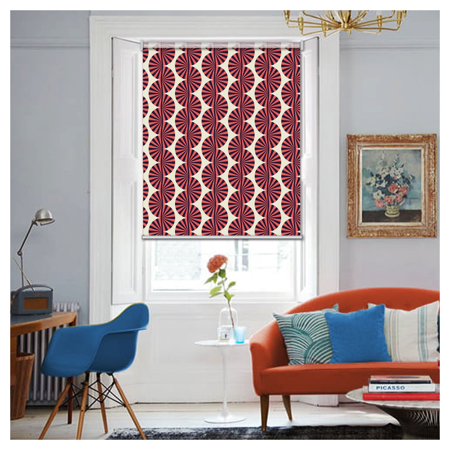 Mid Century Illusion Red Window Roller Shade