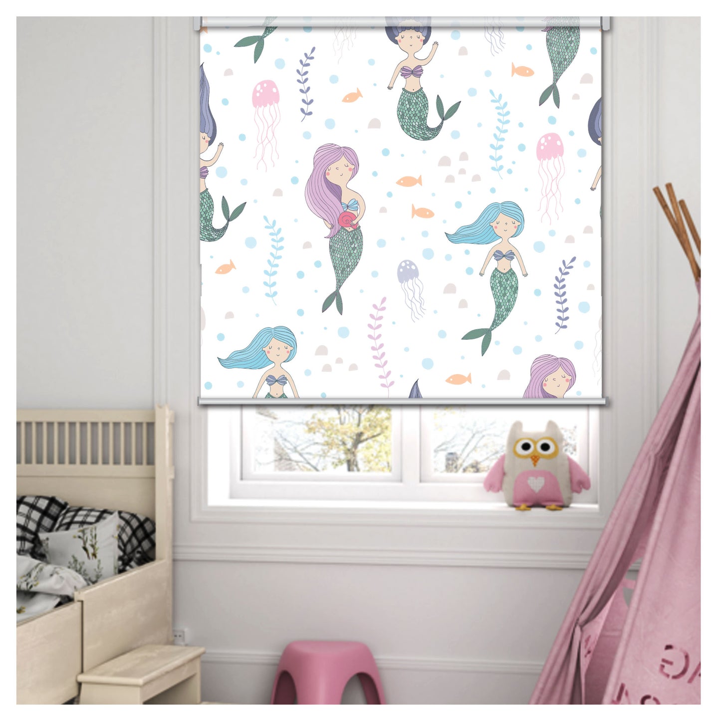Mermaid and Jelly Fish Nursery Kid Room Window Roller Shade