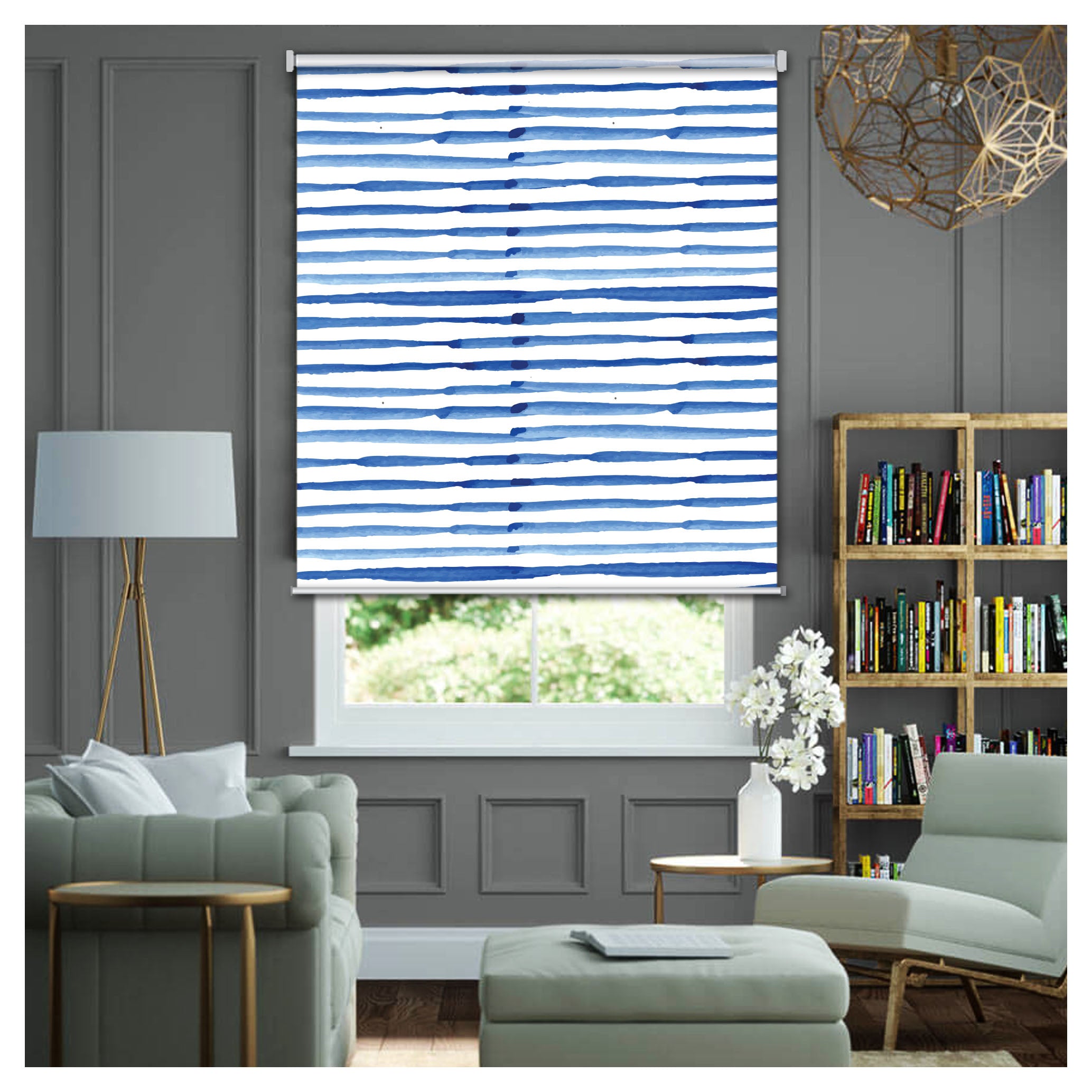 Blue Watercolor Striped Window Roller Shade – Art Shades