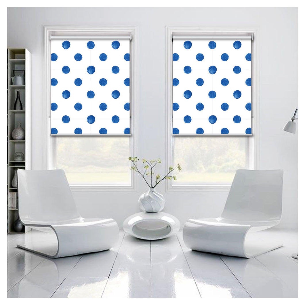 Blue Watercolor Polka Dots Window Roller Shade