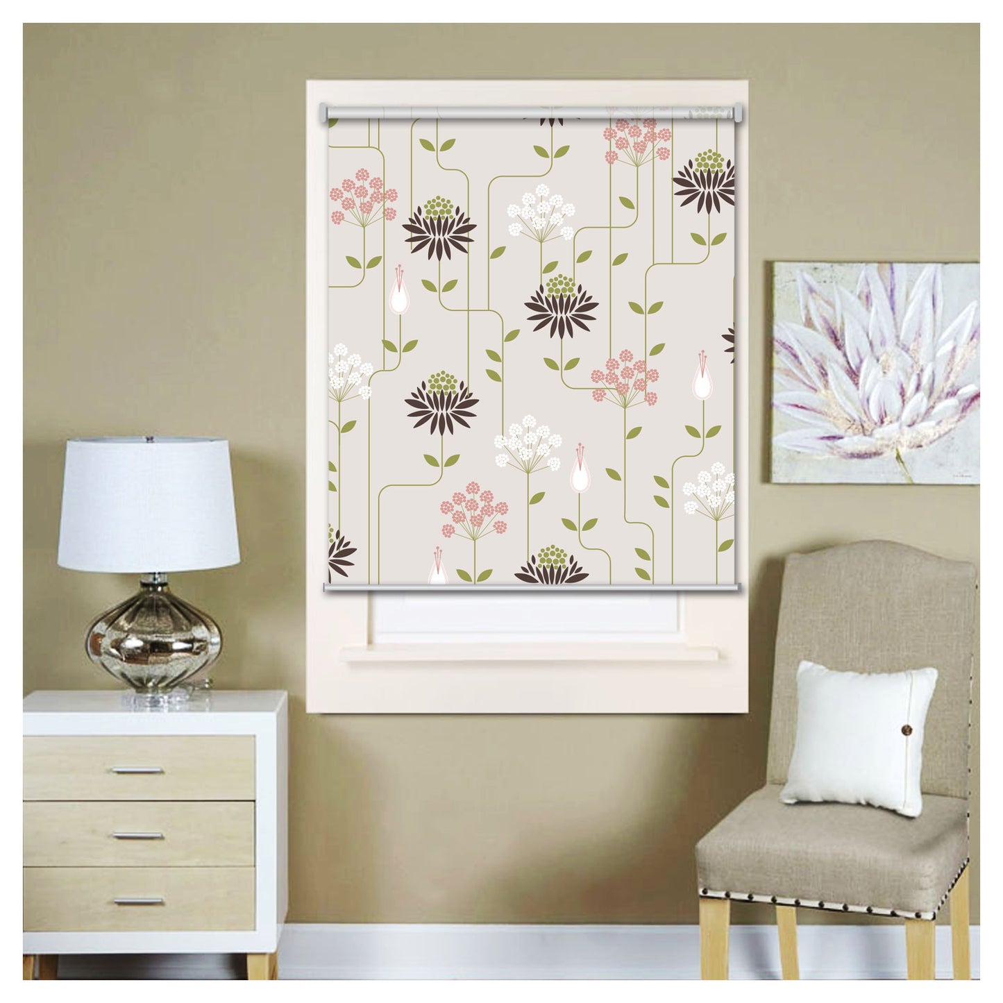 Flora Flower Botanical Plant Print Window Roller Shade