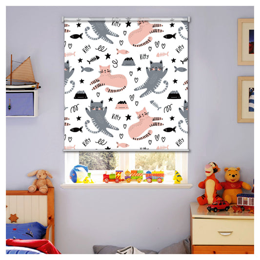 Kitty Cat Print Nursery Theme Window Roller Shade