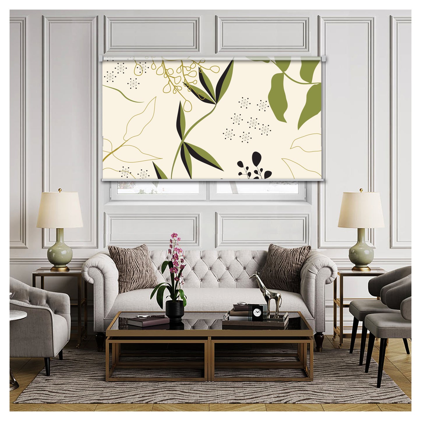 Mid Century Zen Peaceful Botanical Print Window Roller Shade