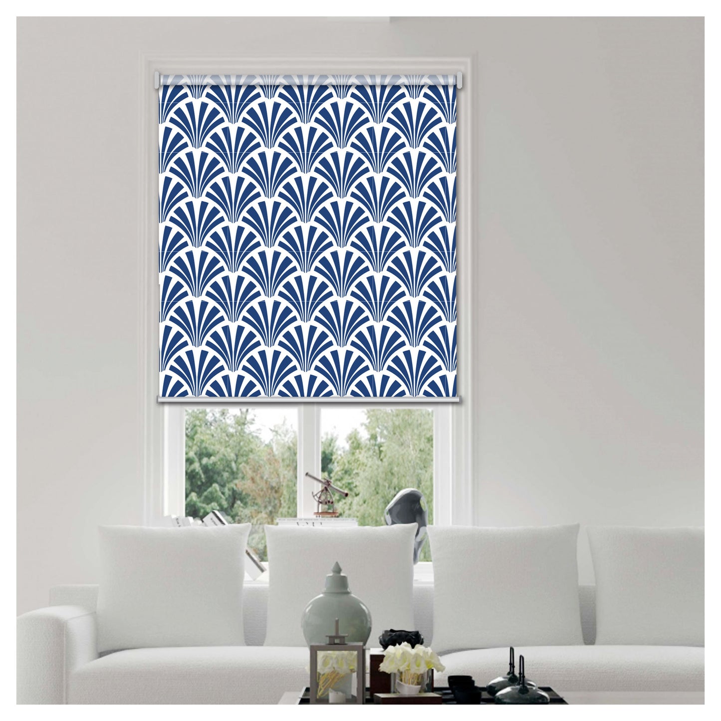 Blue Japanese Style Shell Shape Print Window Roller Shade
