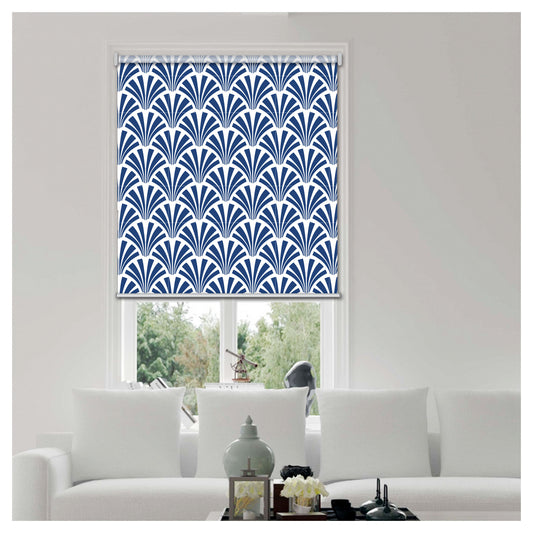 Blue Japanese Style Shell Shape Print Window Roller Shade