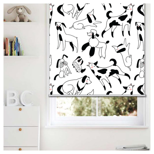 Black and White Minimalist Doggies Print Window Roller Shade