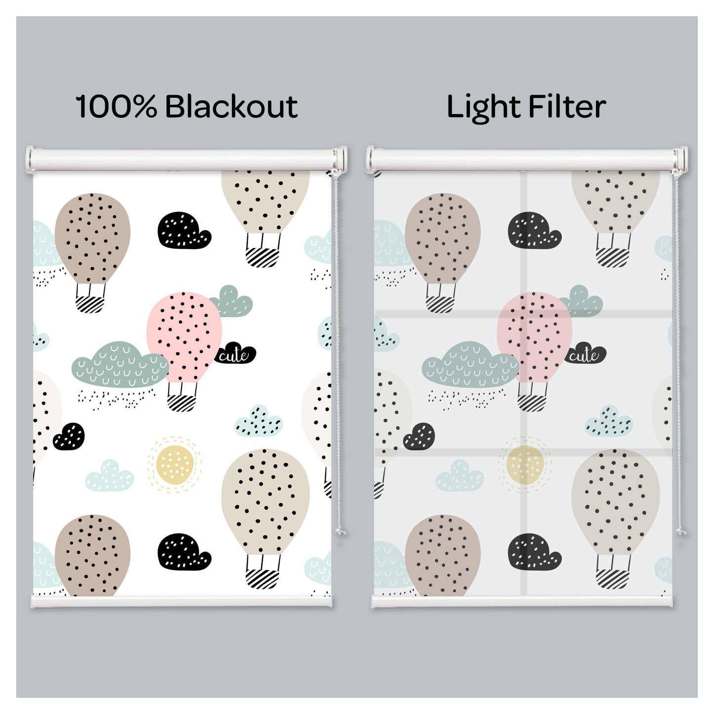 Nursery Kid Baby Room Hot Air Balloon Window Roller Shade