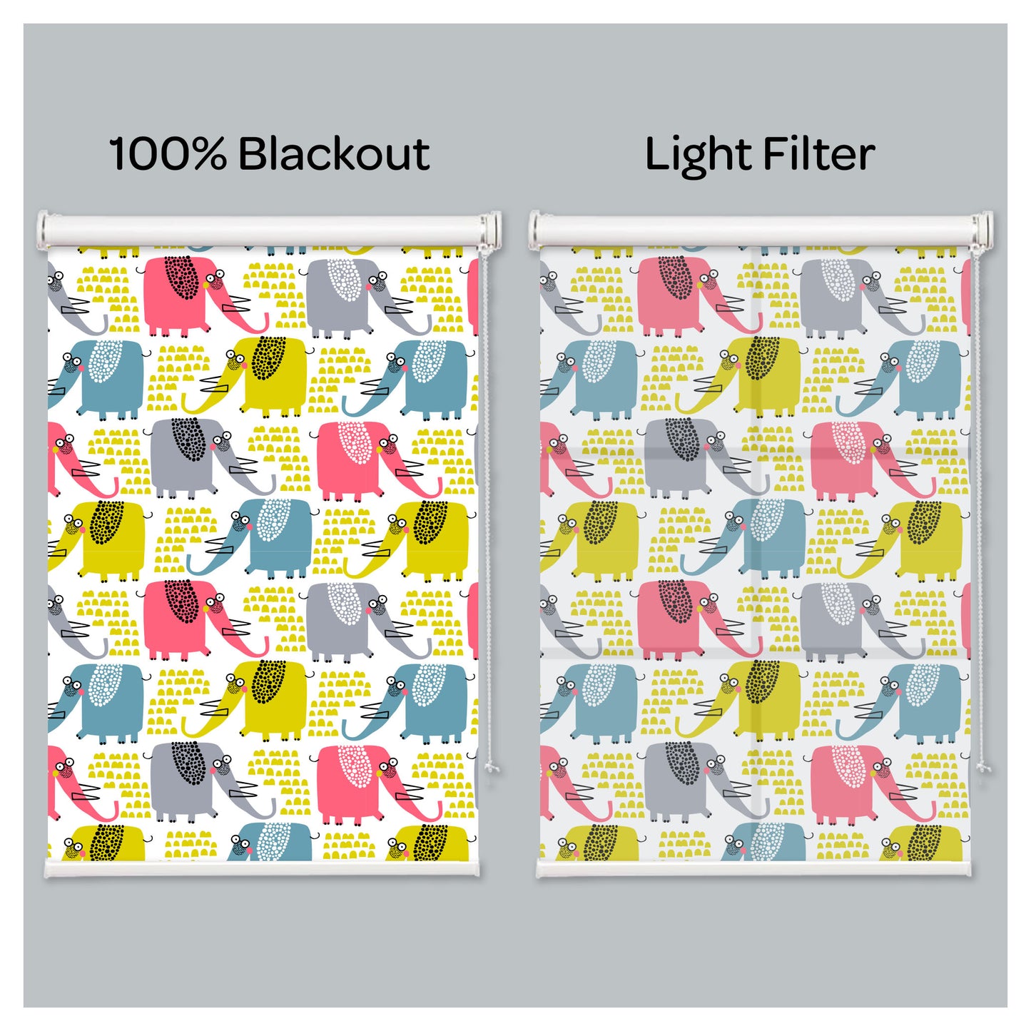Colorful Elephants Nursery Theme Window Roller Shade