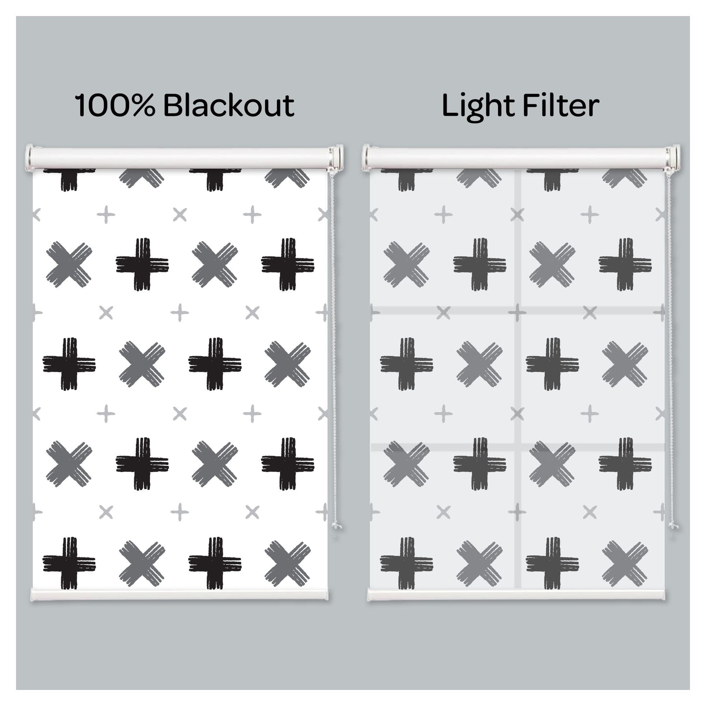 Modern Black White Gray Cross Print Window Roller Shade