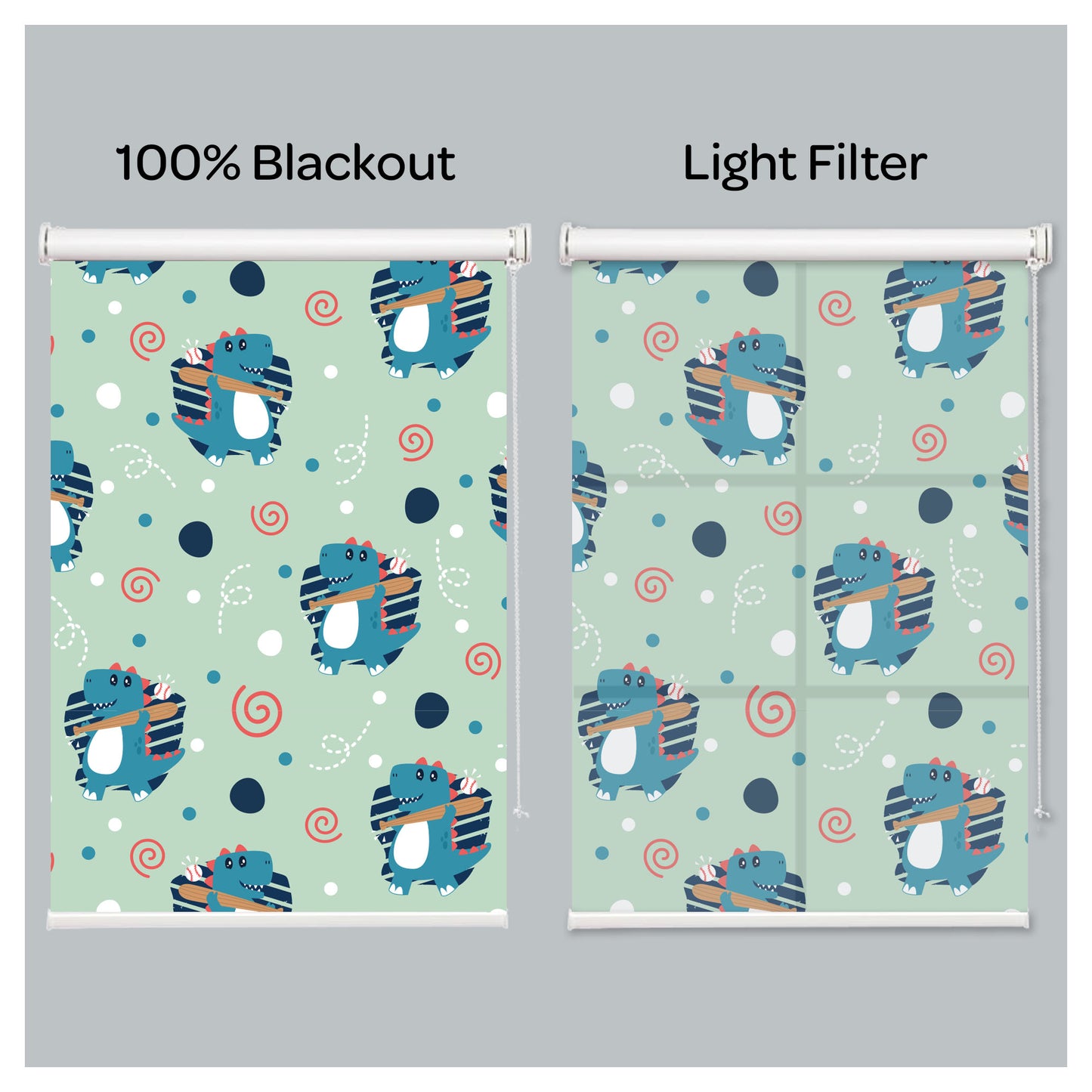 Dinosaur Dino Green Nursery Kid Room Window Roller Shade