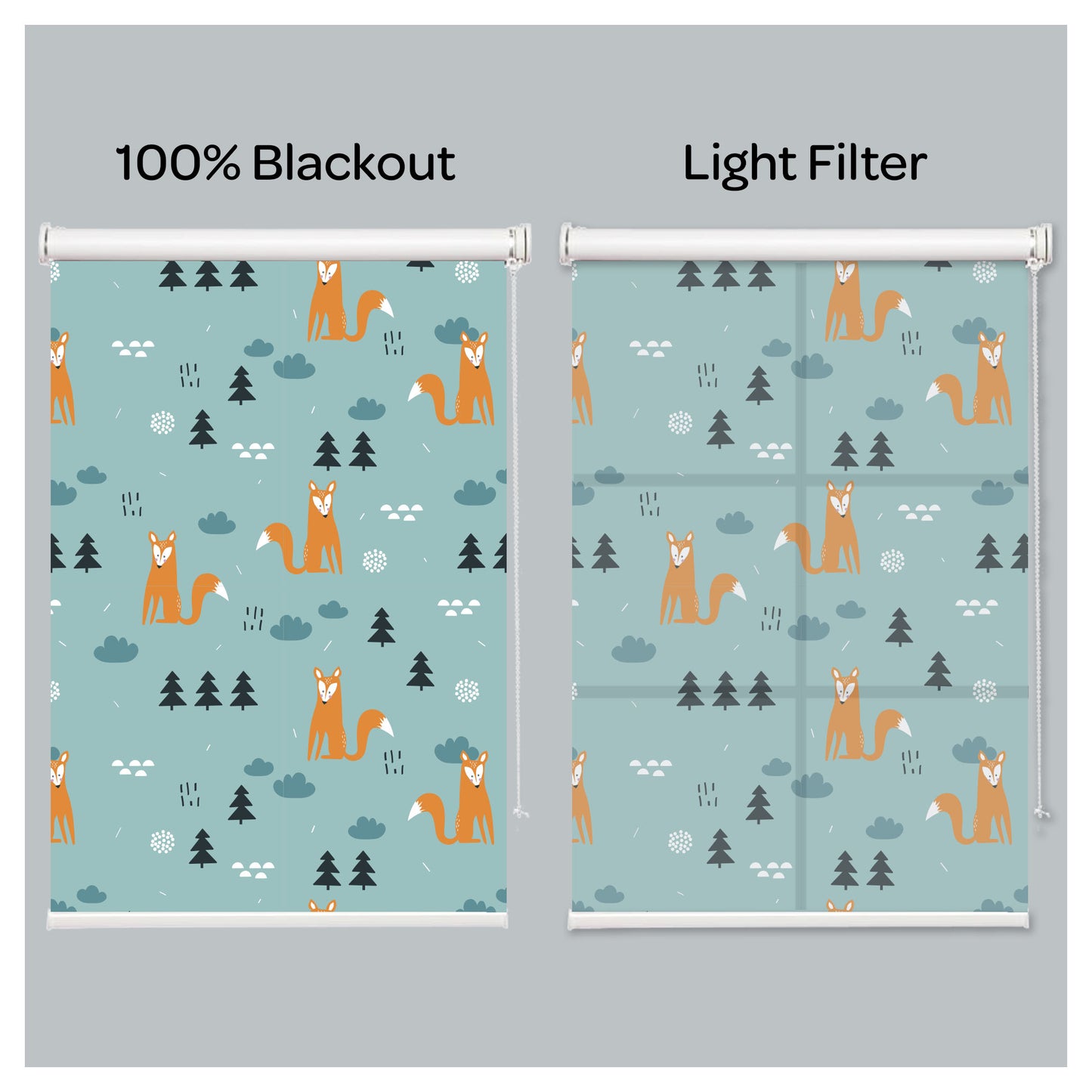 Little Fox Print Nursery Theme Window Roller Shade