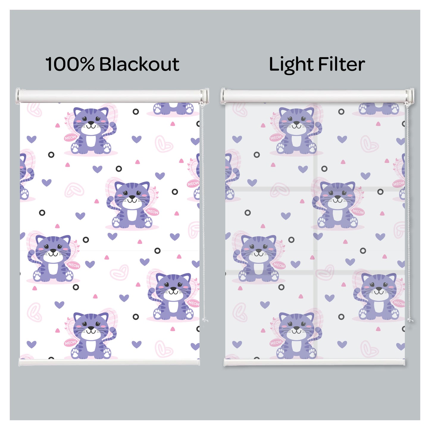 Cute Kitten Cartoon Pattern Print Theme Window Roller Shade